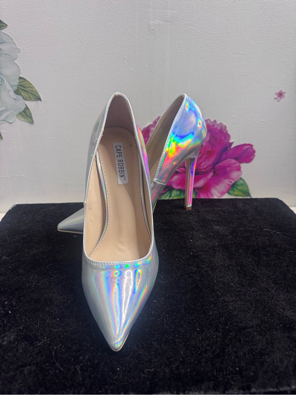 Cape Robbin Iridescent Silver Holographic Pointed Stiletto Heels